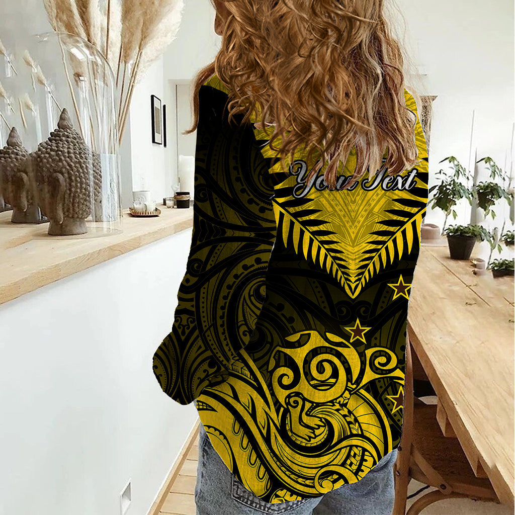 Personalised Aotearoa Women Casual Shirt Maori Kiwi Yellow Fern - Wonder Print Shop