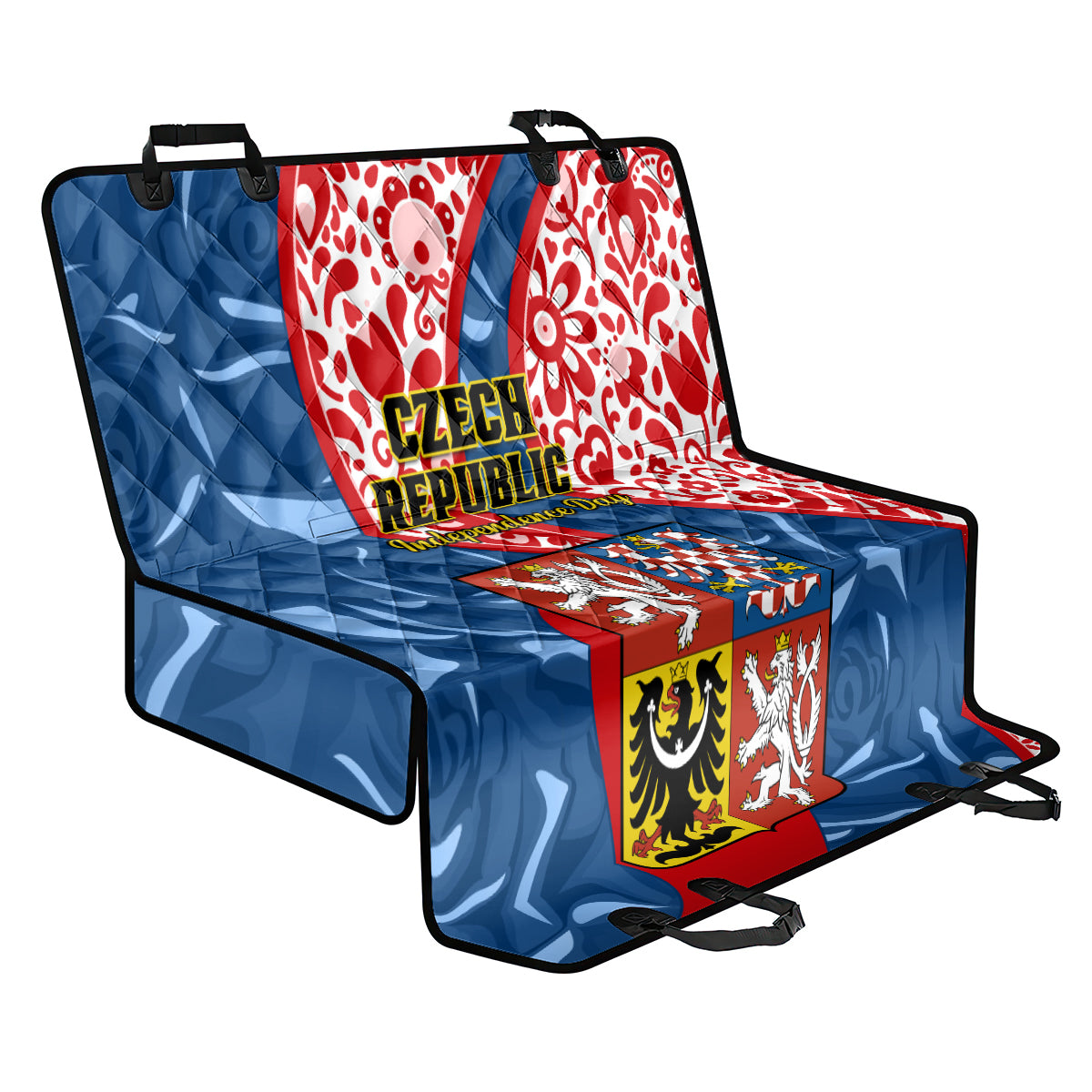 Czech Republic Independence Day Back Car Seat Cover Czechia Coat Of Arms Embroidery Motif - Wonder Print Shop