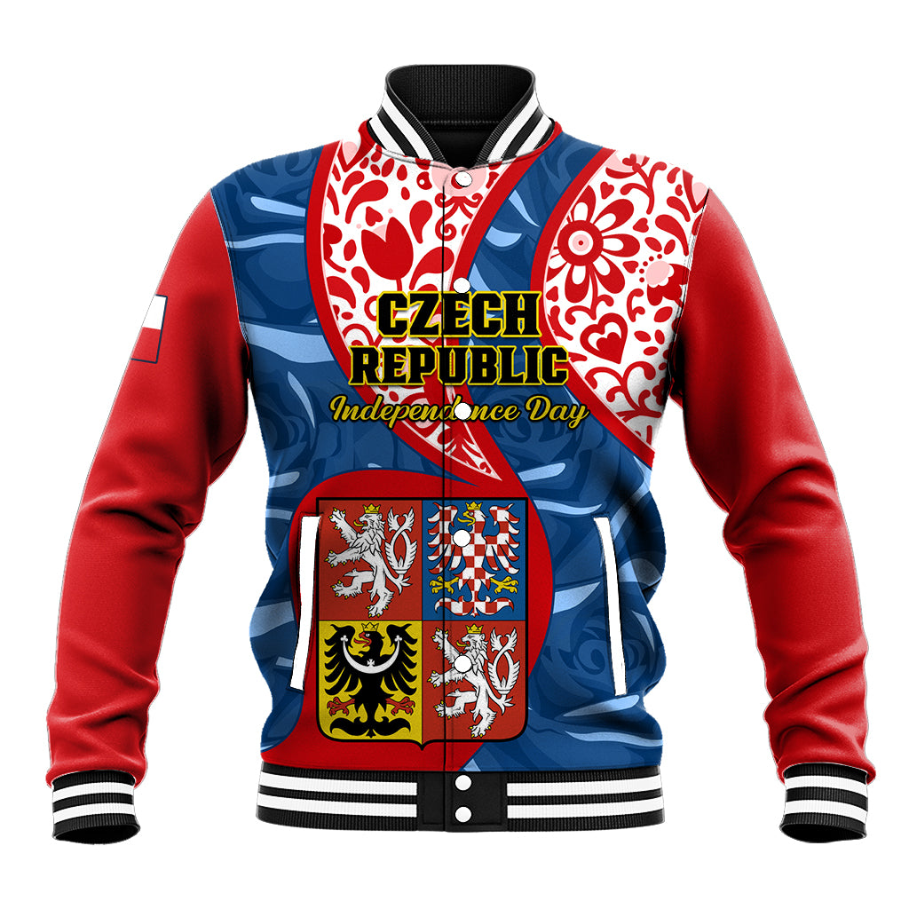 Czech Republic Independence Day Baseball Jacket Czechia Coat Of Arms Embroidery Motif - Wonder Print Shop