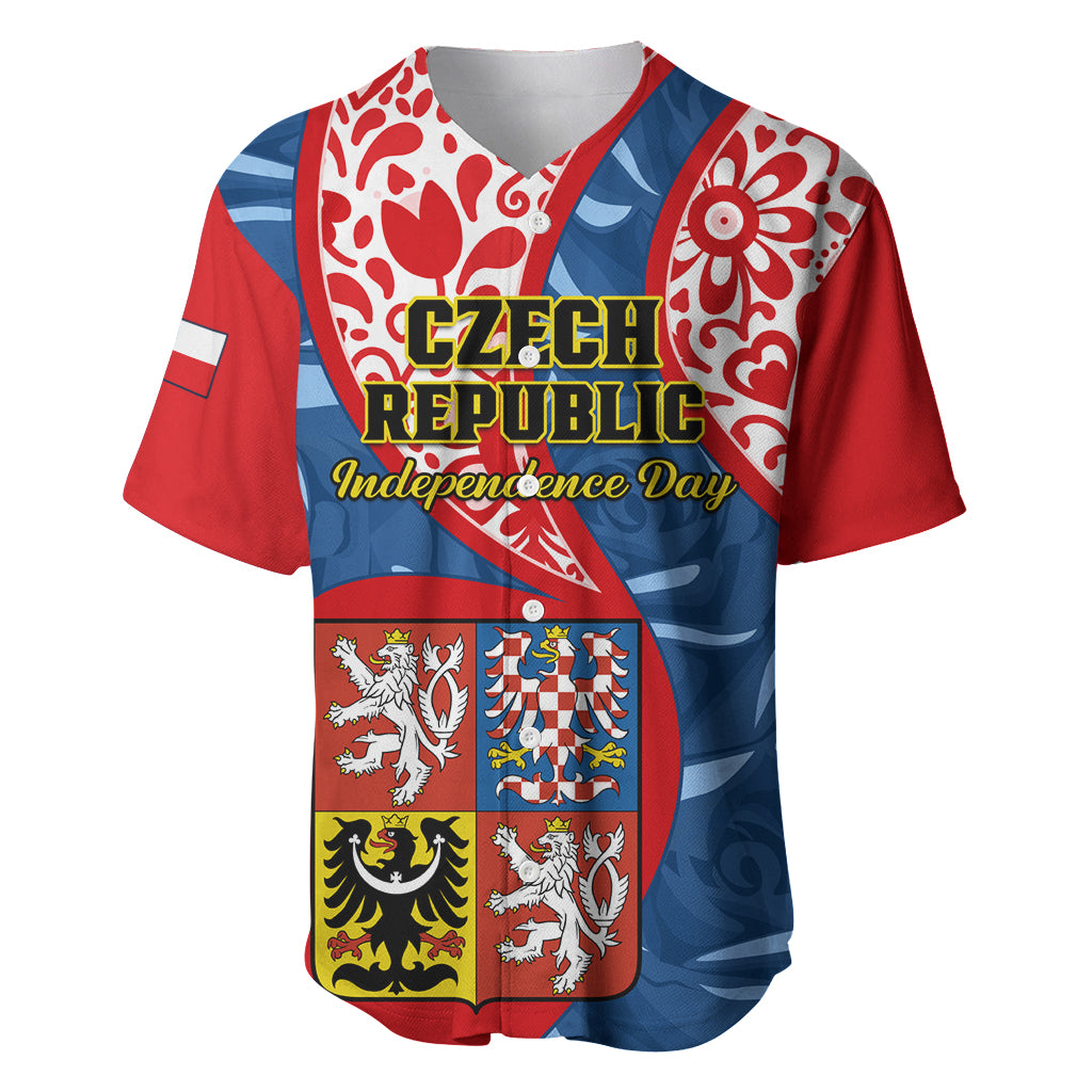Czech Republic Independence Day Baseball Jersey Czechia Coat Of Arms Embroidery Motif - Wonder Print Shop