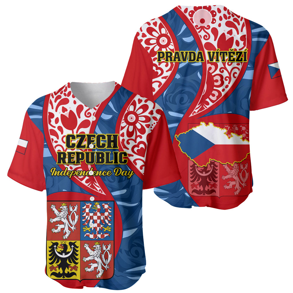 Czech Republic Independence Day Baseball Jersey Czechia Coat Of Arms Embroidery Motif - Wonder Print Shop