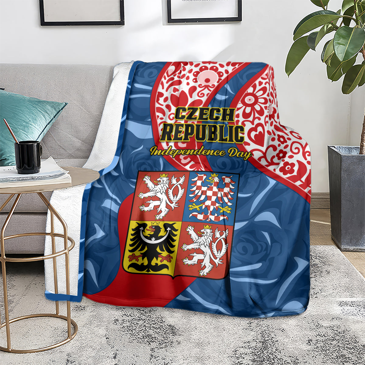 czech-republic-independence-day-blanket-czechia-coat-of-arms-embroidery-motif