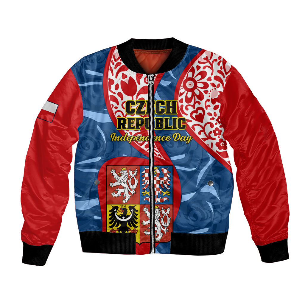 Czech Republic Independence Day Bomber Jacket Czechia Coat Of Arms Embroidery Motif - Wonder Print Shop