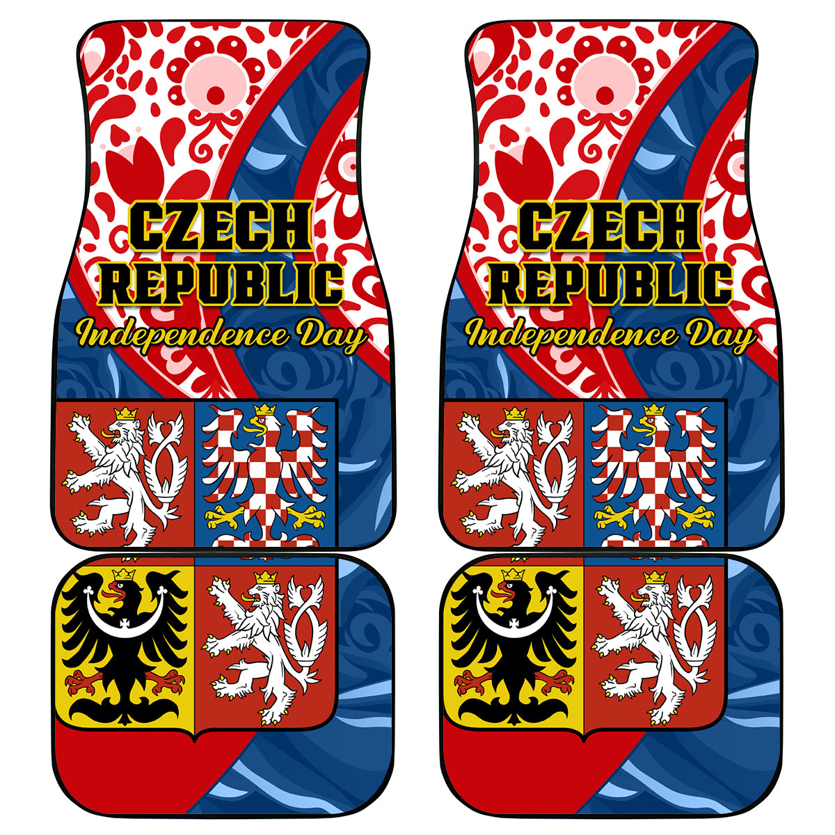 Czech Republic Independence Day Car Mats Czechia Coat Of Arms Embroidery Motif - Wonder Print Shop