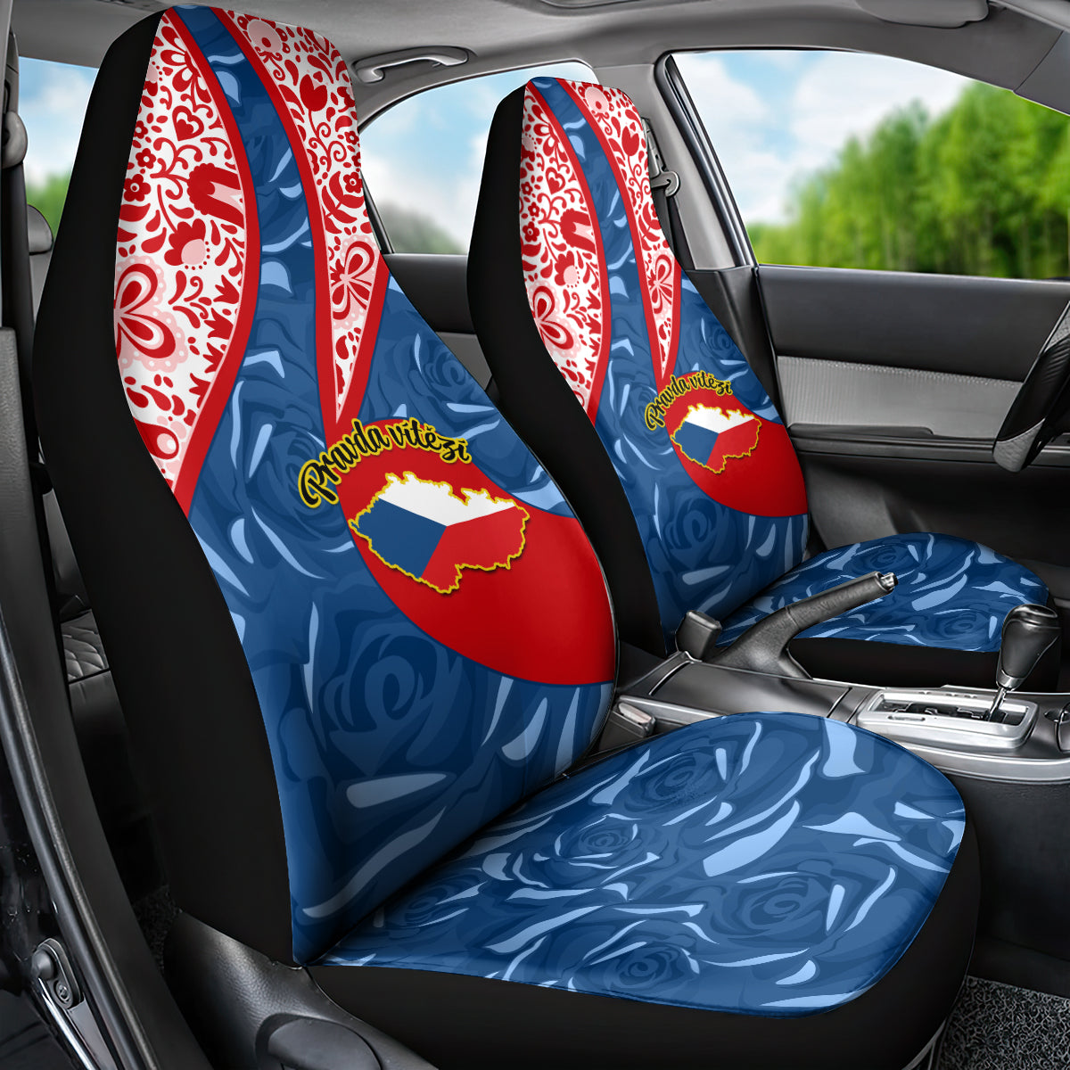 Czech Republic Independence Day Car Seat Cover Czechia Coat Of Arms Embroidery Motif - Wonder Print Shop