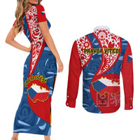 Czech Republic Independence Day Couples Matching Short Sleeve Bodycon Dress and Long Sleeve Button Shirts Czechia Coat Of Arms Embroidery Motif - Wonder Print Shop