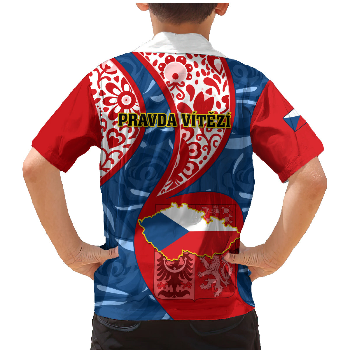 Czech Republic Independence Day Family Matching Mermaid Dress and Hawaiian Shirt Czechia Coat Of Arms Embroidery Motif - Wonder Print Shop