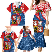 Czech Republic Independence Day Family Matching Mermaid Dress and Hawaiian Shirt Czechia Coat Of Arms Embroidery Motif - Wonder Print Shop