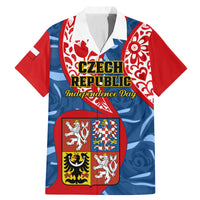 Czech Republic Independence Day Family Matching Mermaid Dress and Hawaiian Shirt Czechia Coat Of Arms Embroidery Motif - Wonder Print Shop