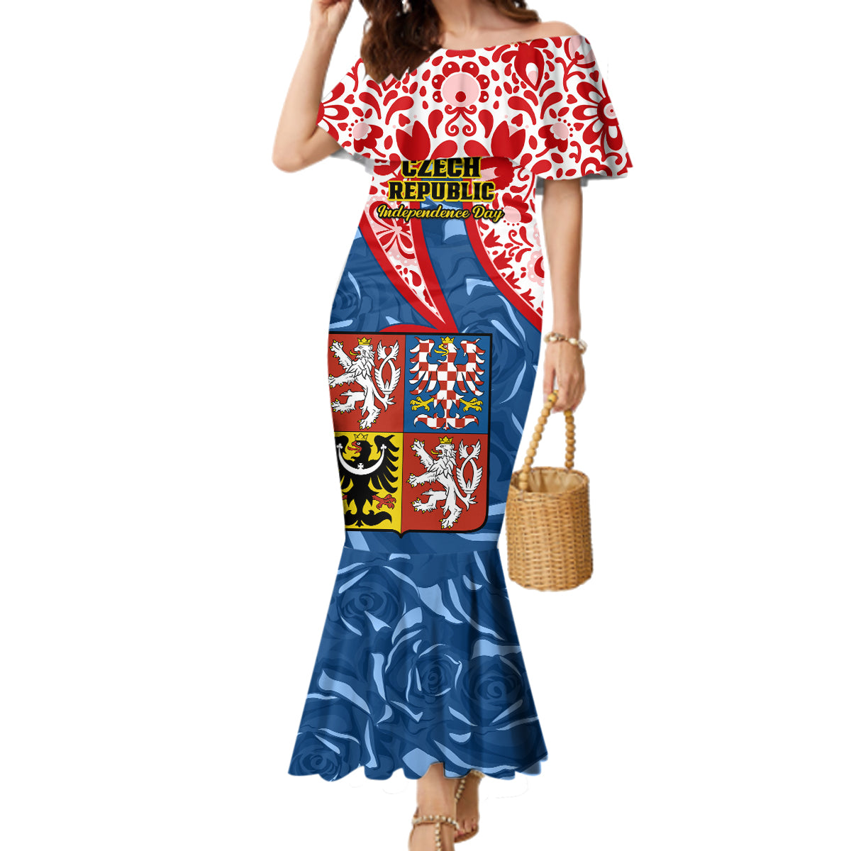 Czech Republic Independence Day Family Matching Mermaid Dress and Hawaiian Shirt Czechia Coat Of Arms Embroidery Motif - Wonder Print Shop
