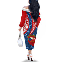 Czech Republic Independence Day Family Matching Off Shoulder Long Sleeve Dress and Hawaiian Shirt Czechia Coat Of Arms Embroidery Motif - Wonder Print Shop