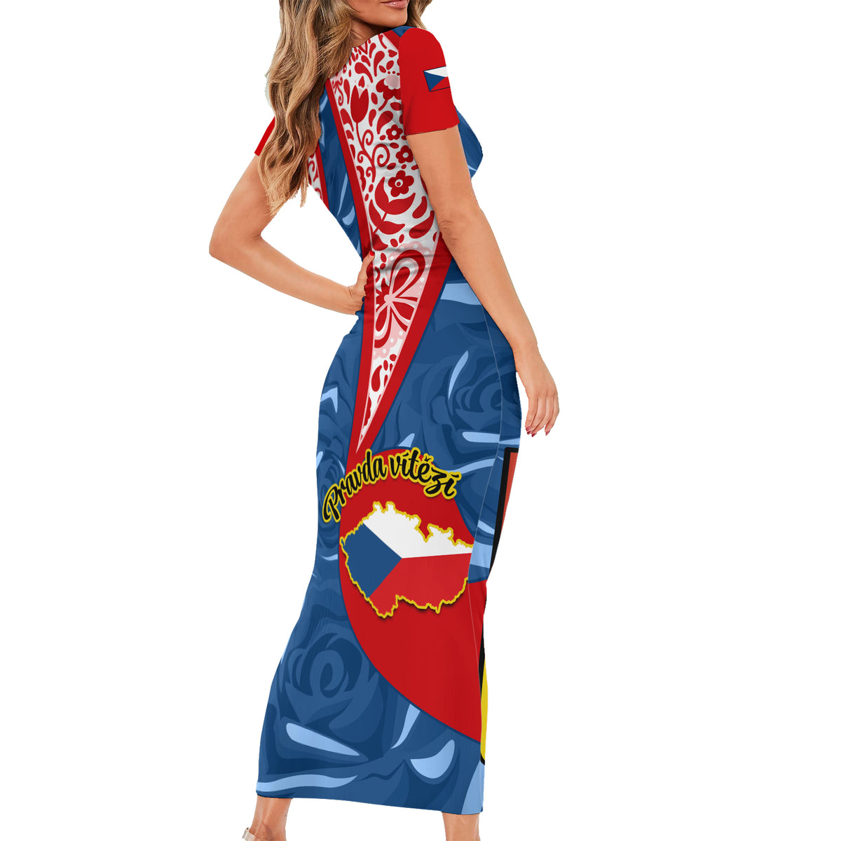 Czech Republic Independence Day Family Matching Short Sleeve Bodycon Dress and Hawaiian Shirt Czechia Coat Of Arms Embroidery Motif - Wonder Print Shop