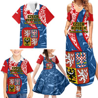 Czech Republic Independence Day Family Matching Summer Maxi Dress and Hawaiian Shirt Czechia Coat Of Arms Embroidery Motif - Wonder Print Shop