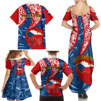 Czech Republic Independence Day Family Matching Summer Maxi Dress and Hawaiian Shirt Czechia Coat Of Arms Embroidery Motif - Wonder Print Shop
