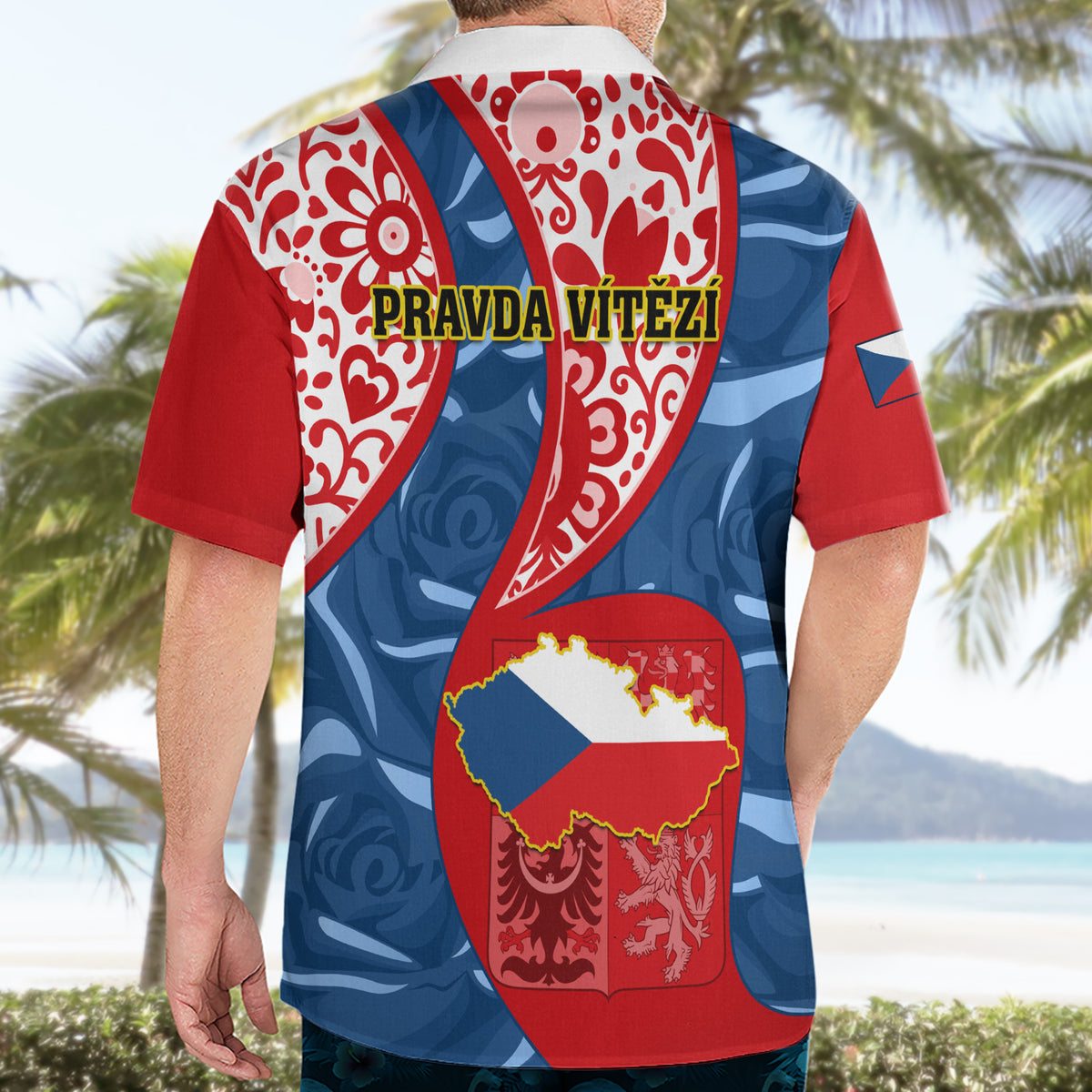 Czech Republic Independence Day Hawaiian Shirt Czechia Coat Of Arms Embroidery Motif - Wonder Print Shop