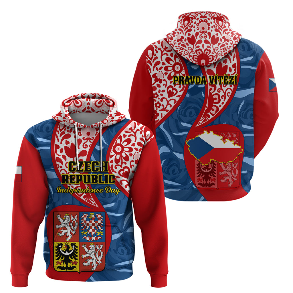 Czech Republic Independence Day Hoodie Czechia Coat Of Arms Embroidery Motif - Wonder Print Shop