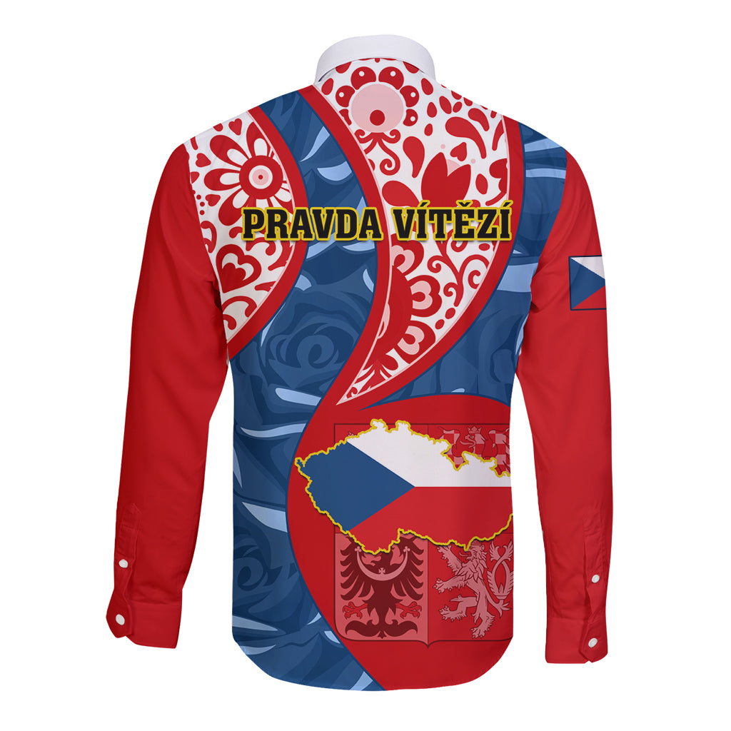 Czech Republic Independence Day Long Sleeve Button Shirt Czechia Coat Of Arms Embroidery Motif - Wonder Print Shop