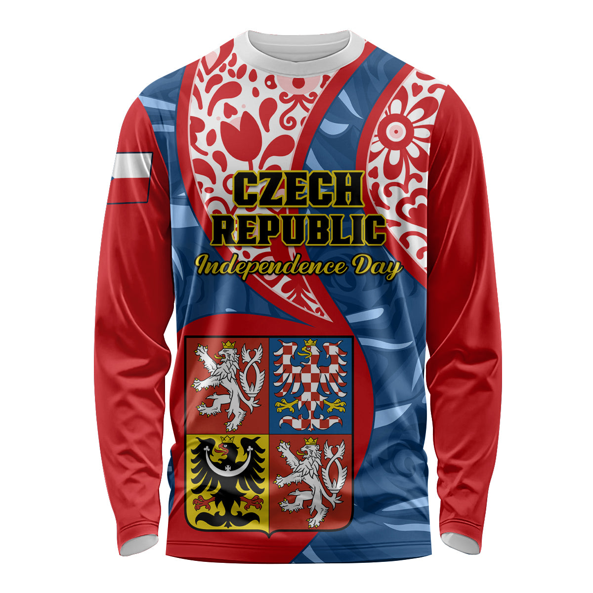 Czech Republic Independence Day Long Sleeve Shirt Czechia Coat Of Arms Embroidery Motif - Wonder Print Shop