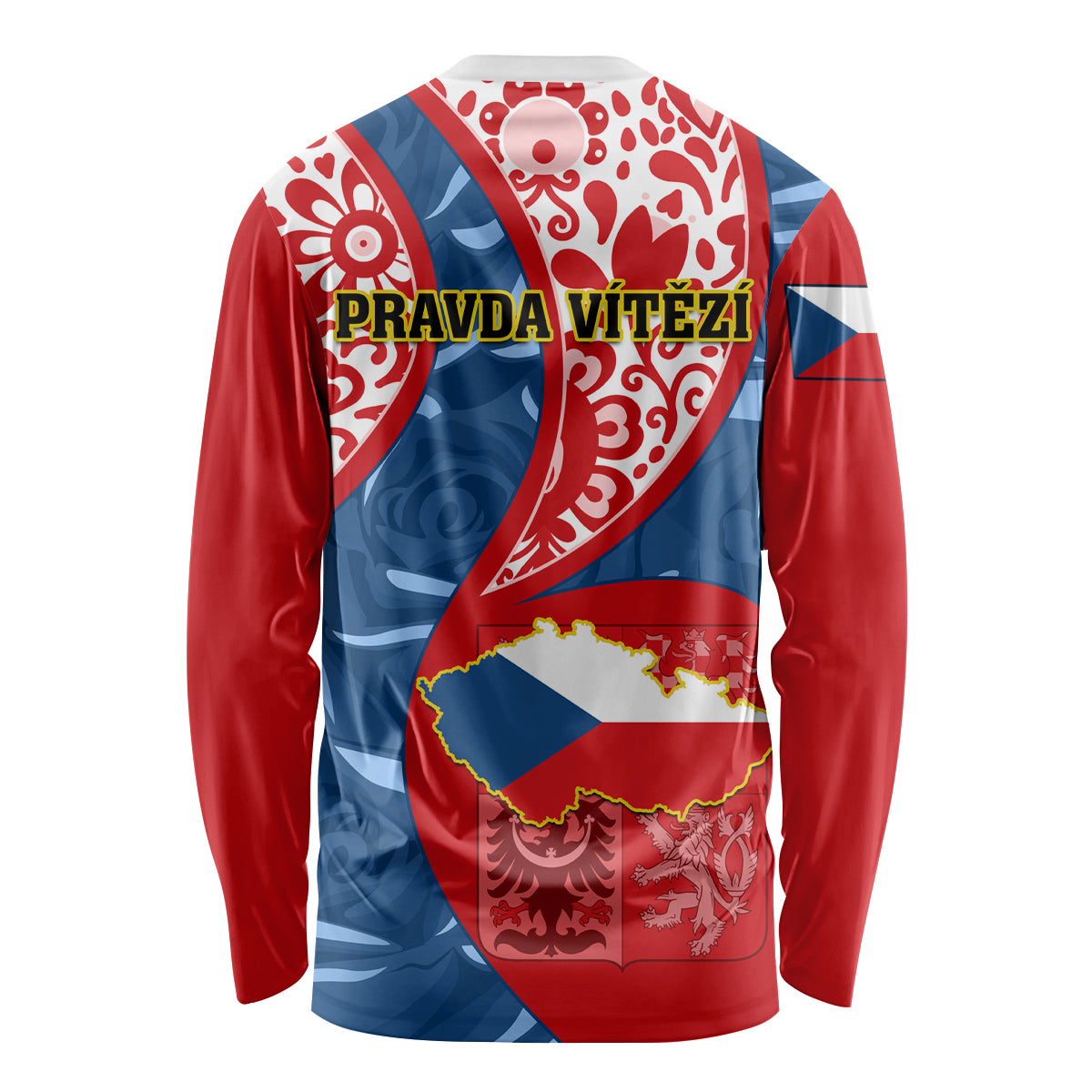 Czech Republic Independence Day Long Sleeve Shirt Czechia Coat Of Arms Embroidery Motif - Wonder Print Shop