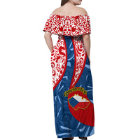 Czech Republic Independence Day Off Shoulder Maxi Dress Czechia Coat Of Arms Embroidery Motif - Wonder Print Shop