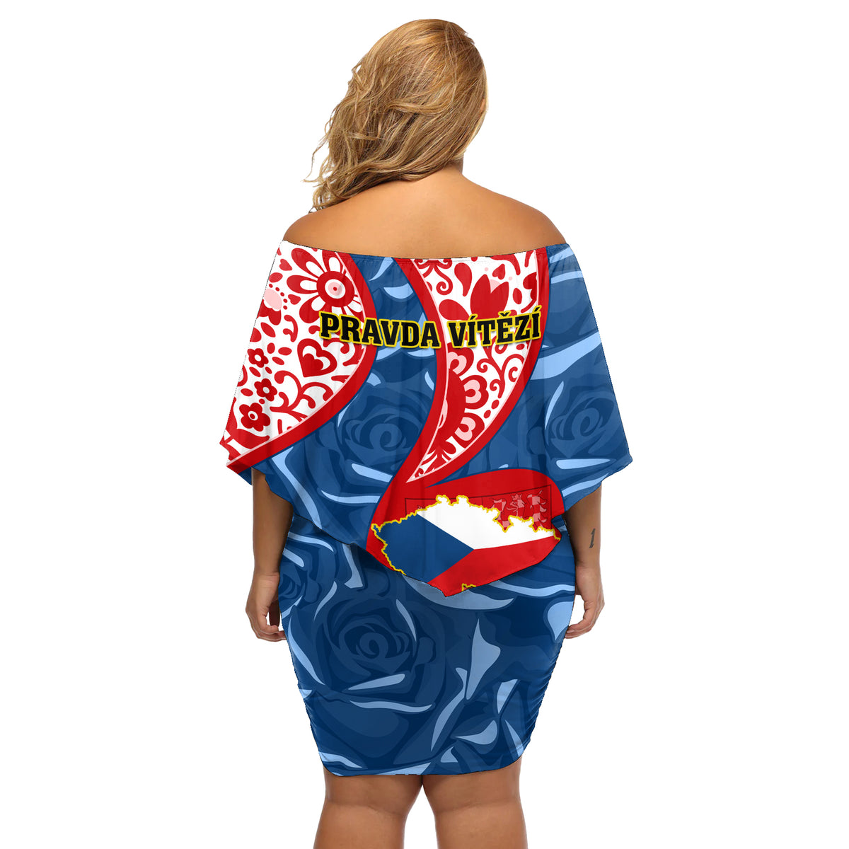 Czech Republic Independence Day Off Shoulder Short Dress Czechia Coat Of Arms Embroidery Motif - Wonder Print Shop