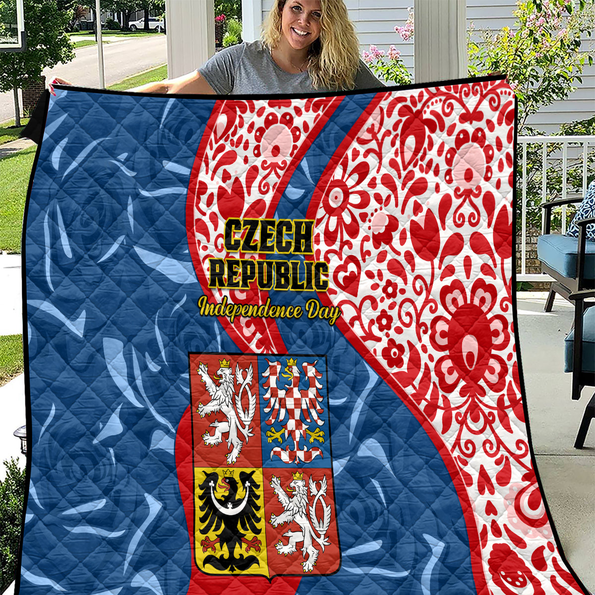 Czech Republic Independence Day Quilt Czechia Coat Of Arms Embroidery Motif - Wonder Print Shop