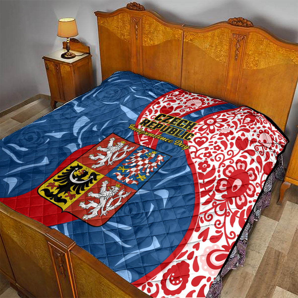 Czech Republic Independence Day Quilt Czechia Coat Of Arms Embroidery Motif - Wonder Print Shop