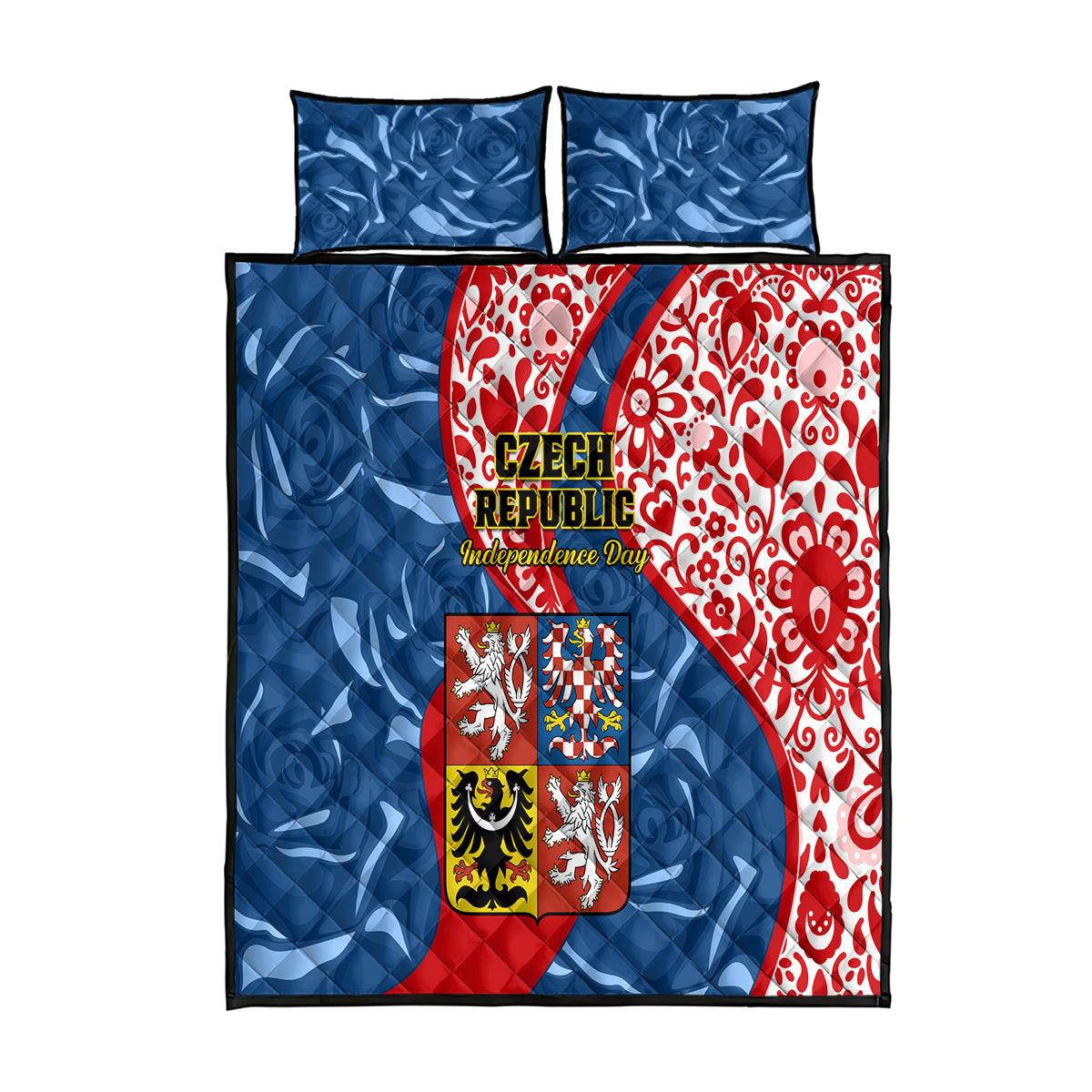 Czech Republic Independence Day Quilt Bed Set Czechia Coat Of Arms Embroidery Motif - Wonder Print Shop