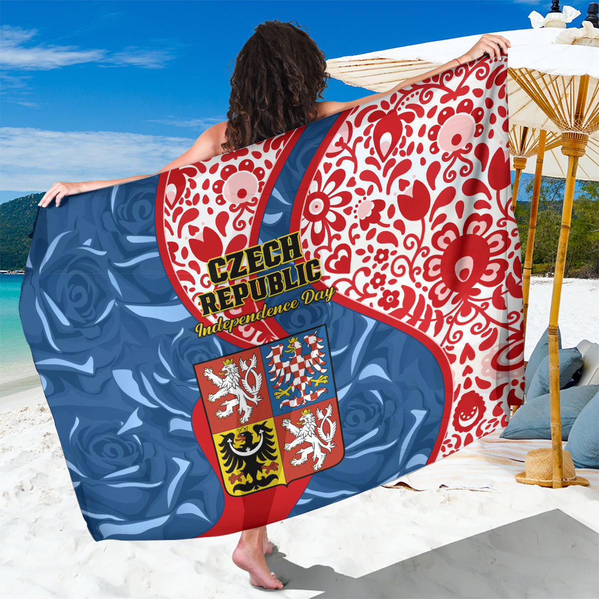 Czech Republic Independence Day Sarong Czechia Coat Of Arms Embroidery Motif - Wonder Print Shop