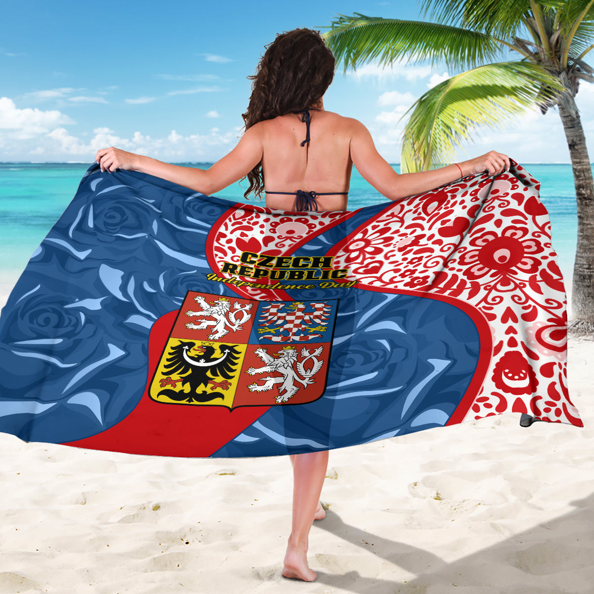 Czech Republic Independence Day Sarong Czechia Coat Of Arms Embroidery Motif - Wonder Print Shop