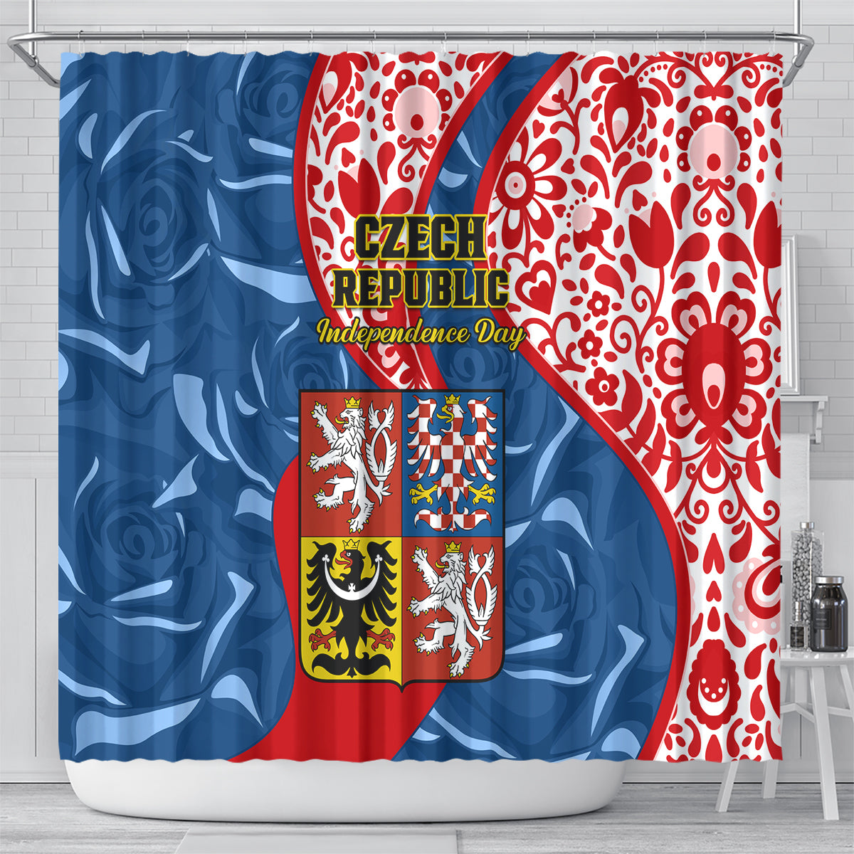 czech-republic-independence-day-shower-curtain-czechia-coat-of-arms-embroidery-motif