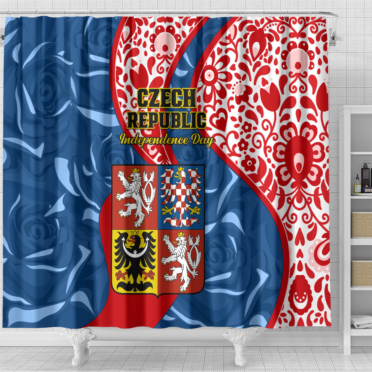 czech-republic-independence-day-shower-curtain-czechia-coat-of-arms-embroidery-motif