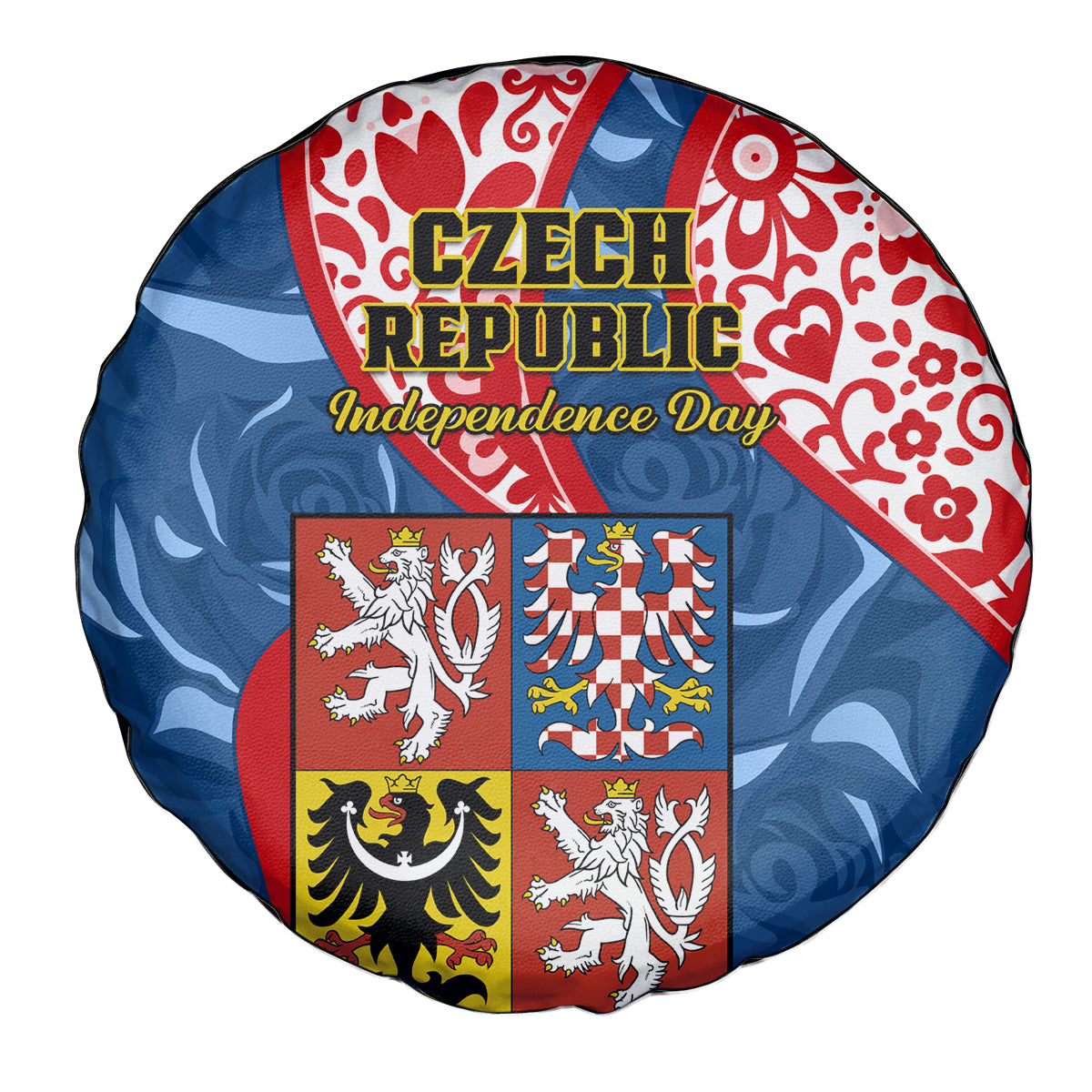 Czech Republic Independence Day Spare Tire Cover Czechia Coat Of Arms Embroidery Motif - Wonder Print Shop