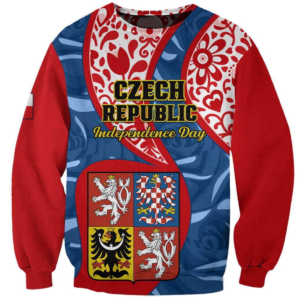 Czech Republic Independence Day Sweatshirt Czechia Coat Of Arms Embroidery Motif - Wonder Print Shop