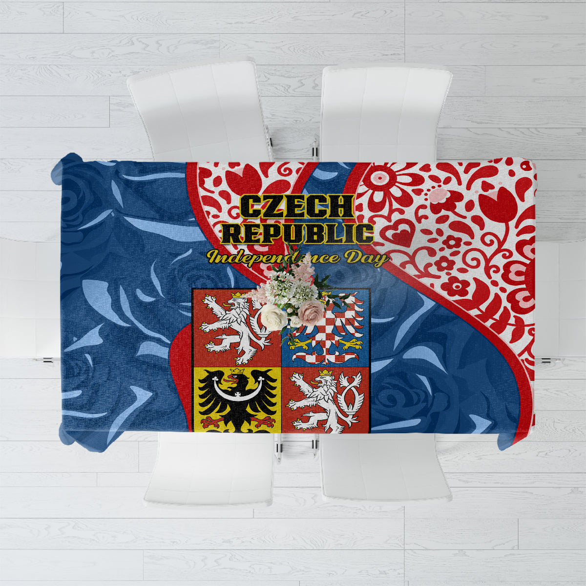 Czech Republic Independence Day Tablecloth Czechia Coat Of Arms Embroidery Motif - Wonder Print Shop