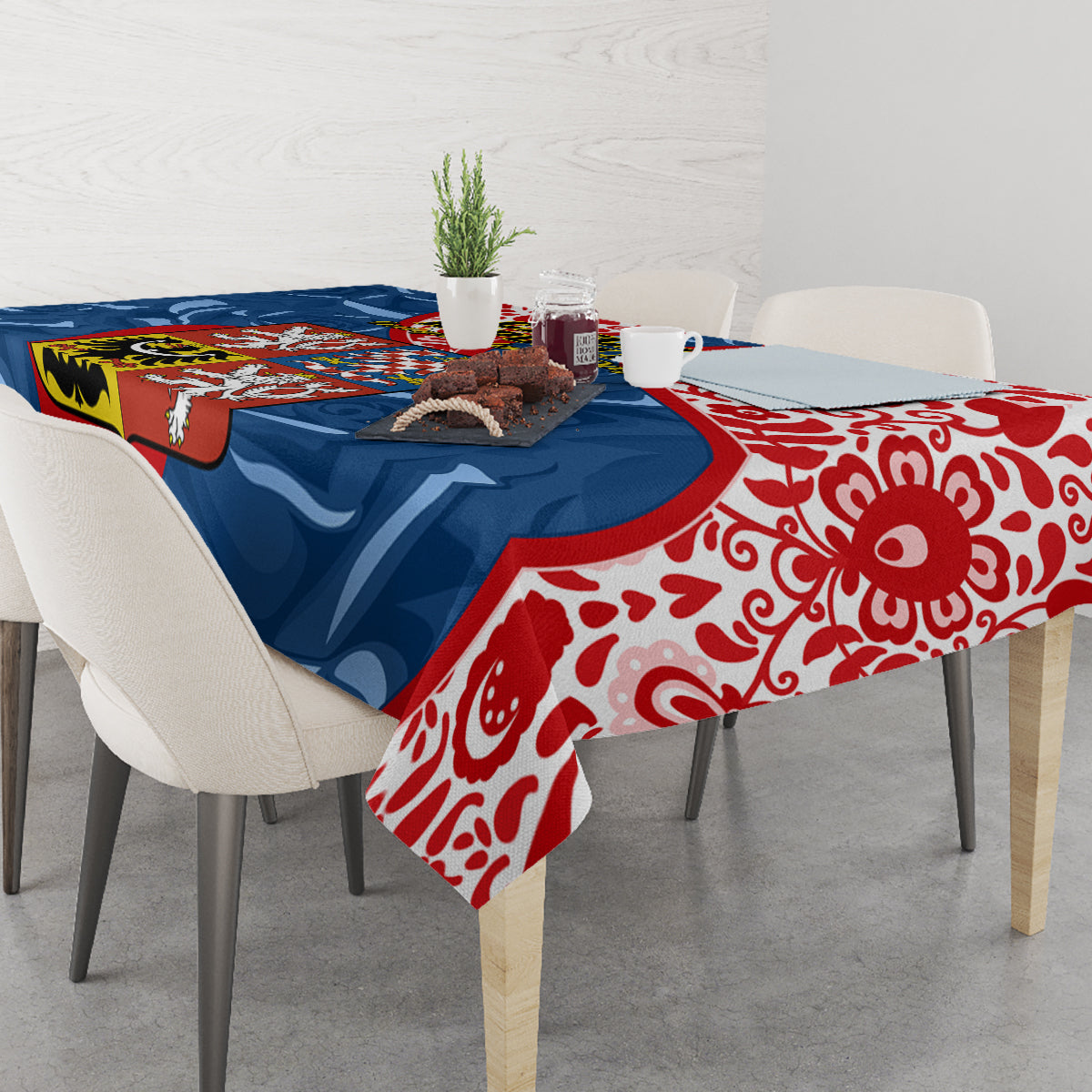 Czech Republic Independence Day Tablecloth Czechia Coat Of Arms Embroidery Motif - Wonder Print Shop