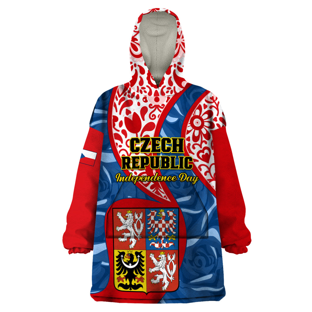 Czech Republic Independence Day Wearable Blanket Hoodie Czechia Coat Of Arms Embroidery Motif - Wonder Print Shop