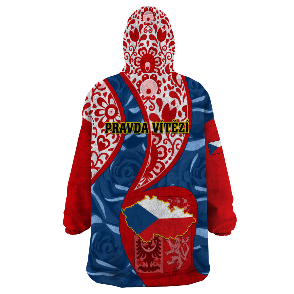 Czech Republic Independence Day Wearable Blanket Hoodie Czechia Coat Of Arms Embroidery Motif - Wonder Print Shop