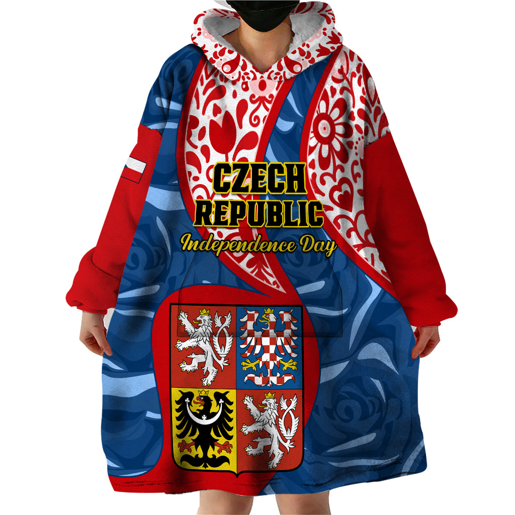 Czech Republic Independence Day Wearable Blanket Hoodie Czechia Coat Of Arms Embroidery Motif - Wonder Print Shop