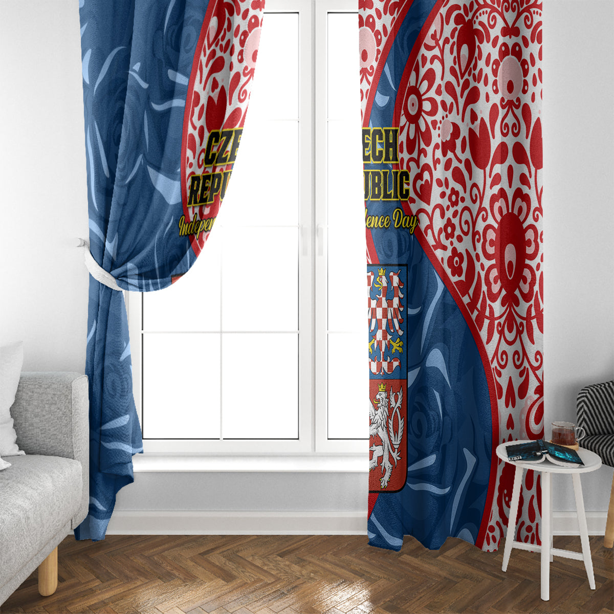 Czech Republic Independence Day Window Curtain Czechia Coat Of Arms Embroidery Motif - Wonder Print Shop