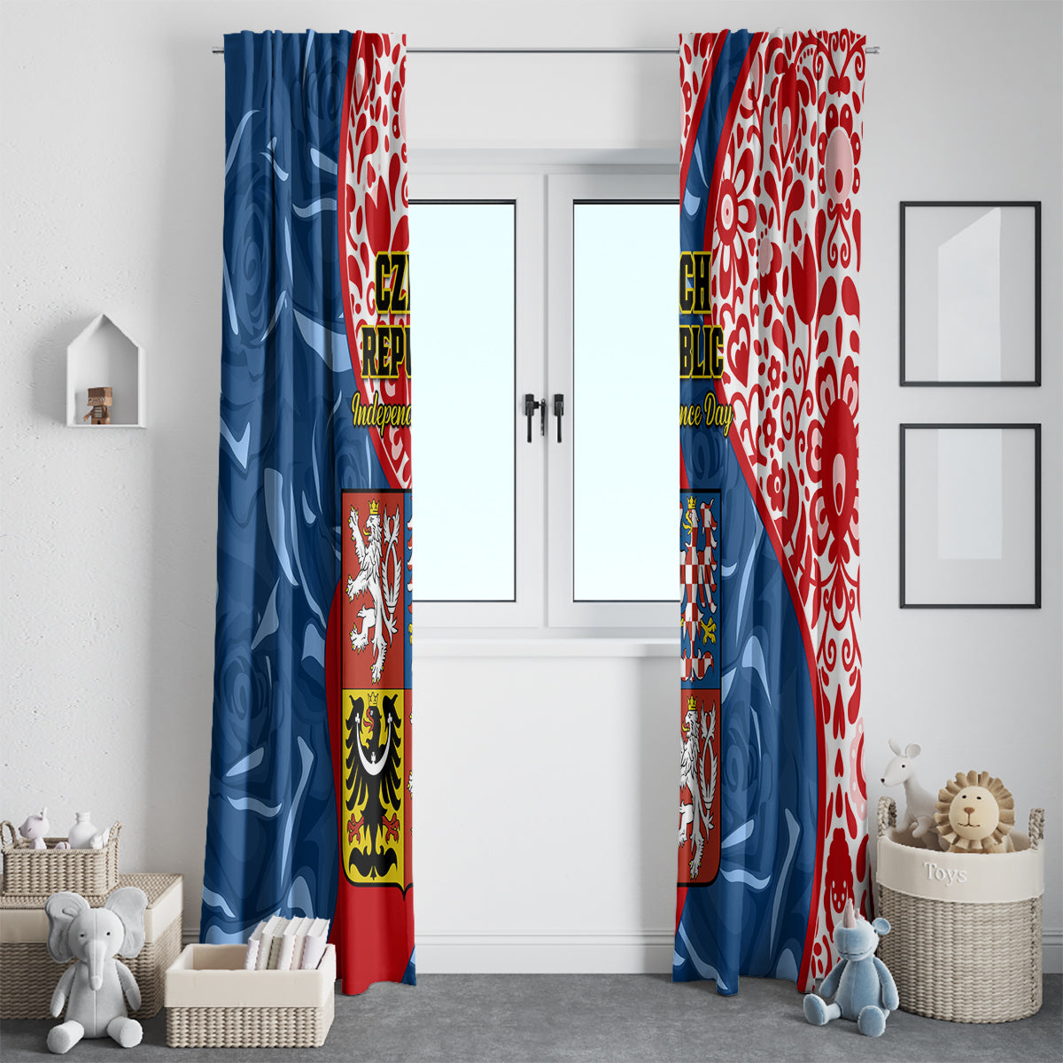 Czech Republic Independence Day Window Curtain Czechia Coat Of Arms Embroidery Motif - Wonder Print Shop
