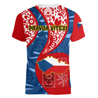 Czech Republic Independence Day Women V Neck T Shirt Czechia Coat Of Arms Embroidery Motif - Wonder Print Shop