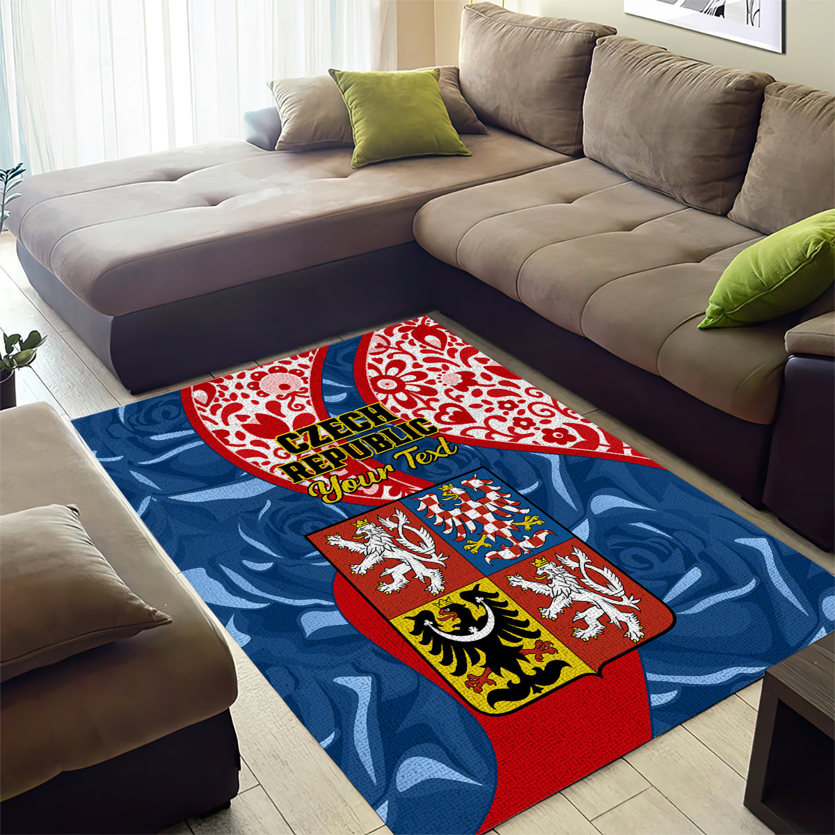 Personalised Czech Republic Independence Day Area Rug Czechia Coat Of Arms Embroidery Motif - Wonder Print Shop