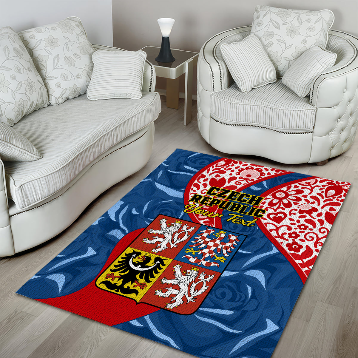 Personalised Czech Republic Independence Day Area Rug Czechia Coat Of Arms Embroidery Motif - Wonder Print Shop