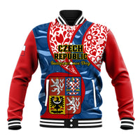 Personalised Czech Republic Independence Day Baseball Jacket Czechia Coat Of Arms Embroidery Motif - Wonder Print Shop