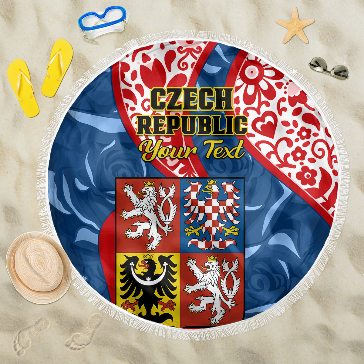 Personalised Czech Republic Independence Day Beach Blanket Czechia Coat Of Arms Embroidery Motif - Wonder Print Shop