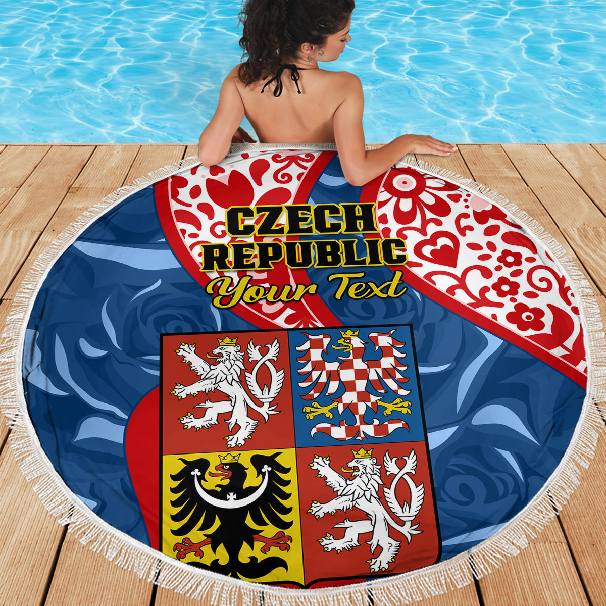 Personalised Czech Republic Independence Day Beach Blanket Czechia Coat Of Arms Embroidery Motif - Wonder Print Shop