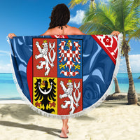 Personalised Czech Republic Independence Day Beach Blanket Czechia Coat Of Arms Embroidery Motif - Wonder Print Shop