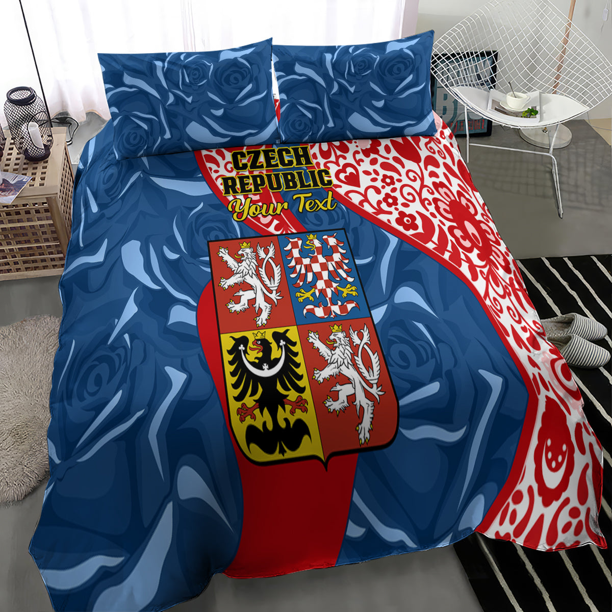 Personalised Czech Republic Independence Day Bedding Set Czechia Coat Of Arms Embroidery Motif - Wonder Print Shop