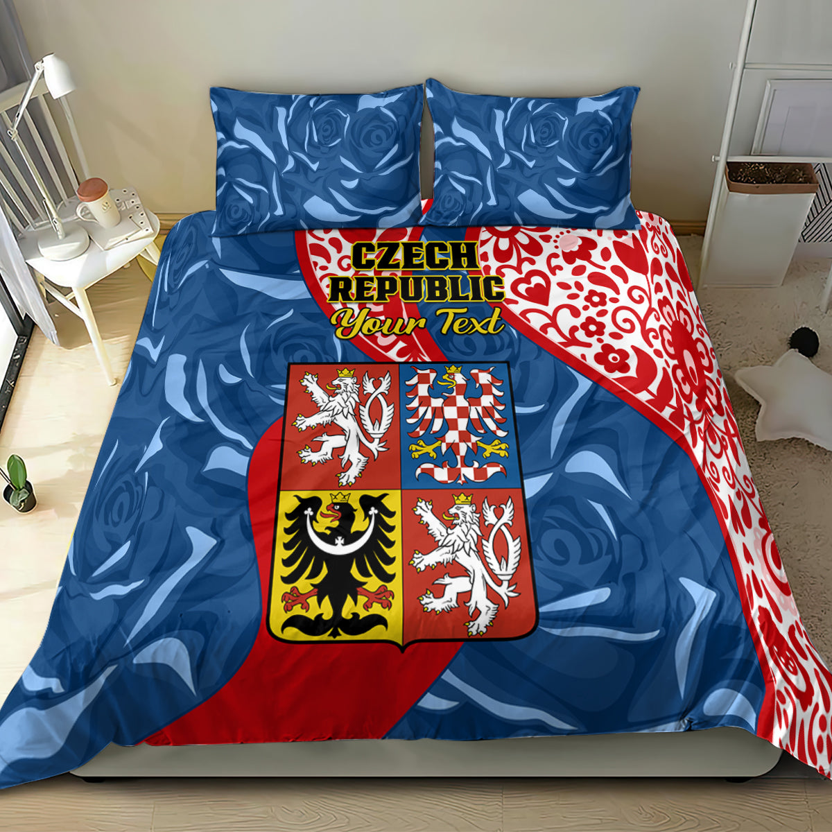 Personalised Czech Republic Independence Day Bedding Set Czechia Coat Of Arms Embroidery Motif - Wonder Print Shop